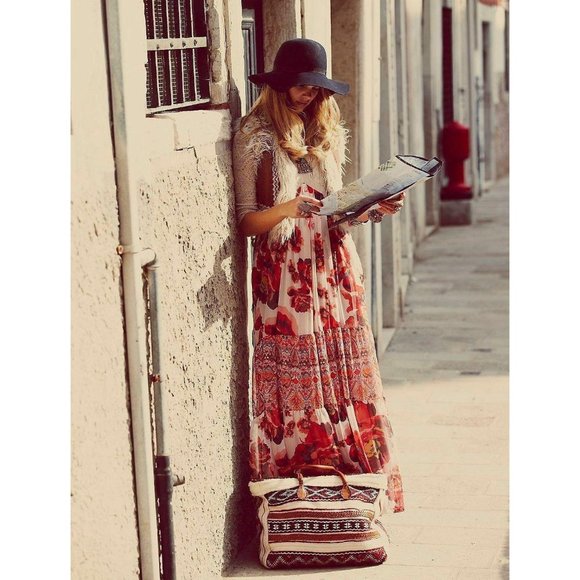 Free People Ethnic Rose Floral Maxi Sweater Dress